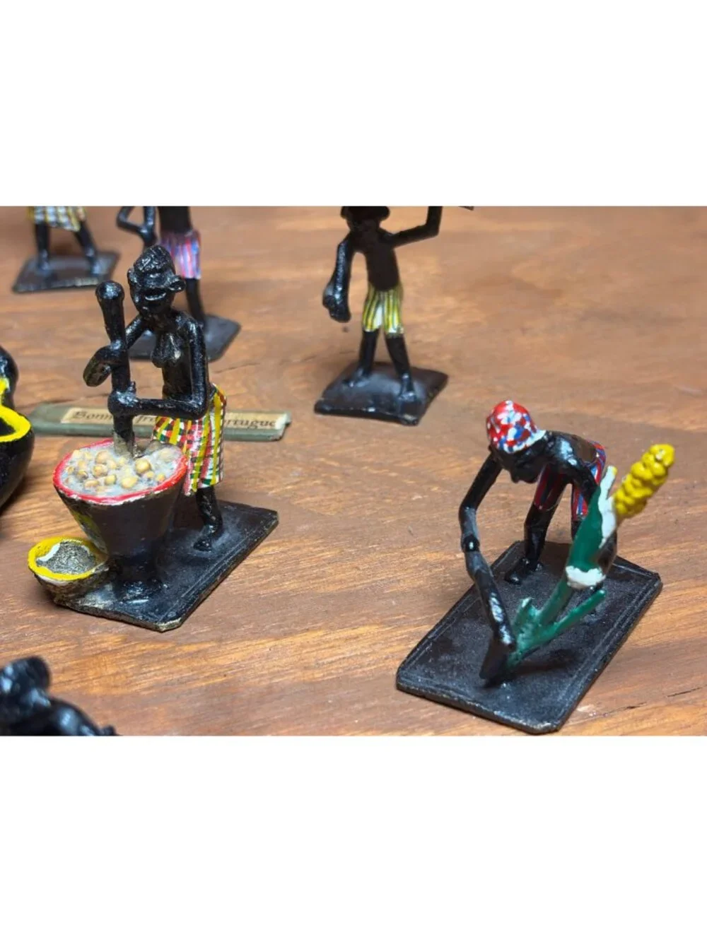 Vintage West African Ashanti Style Painted Bronze Brass Tribal Figures Set of 14